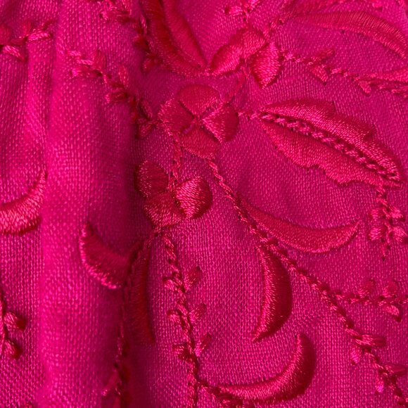 Lauren Ralph Lauren Fuschia Linen Peasant Embroidered Blouse Tie Waist Sz L - Picture 15 of 16